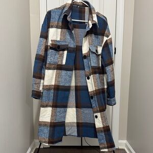Plaid Brown Black Navy Long Trench Coat with Pockets